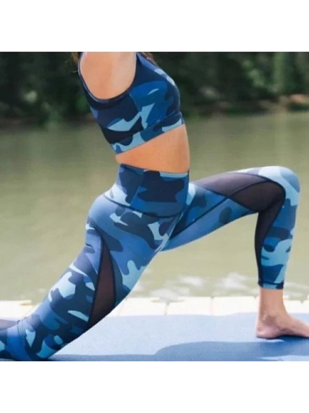 ZYIA Blue Camo Mesh Panel Leggings Size 4